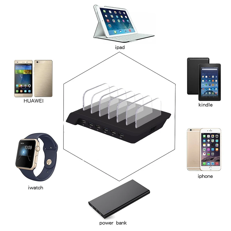 6 портов Usb зарядная станция универсальный настольный планшет и смартфон мульти-устройство концентратор зарядная док-станция для Iphone, Ipad