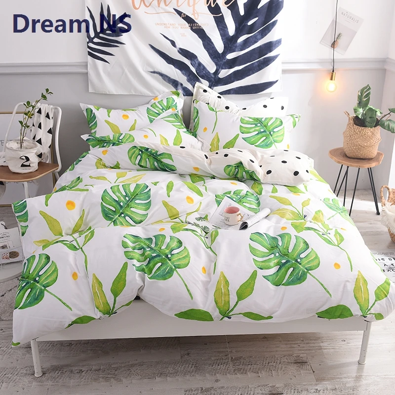 

AHSNME 100% Cotton Bedding Set Summer Green Printed Duvet Cover Banana Leaf Palm Leaf Theme Bedclothes Comfortable Bed set