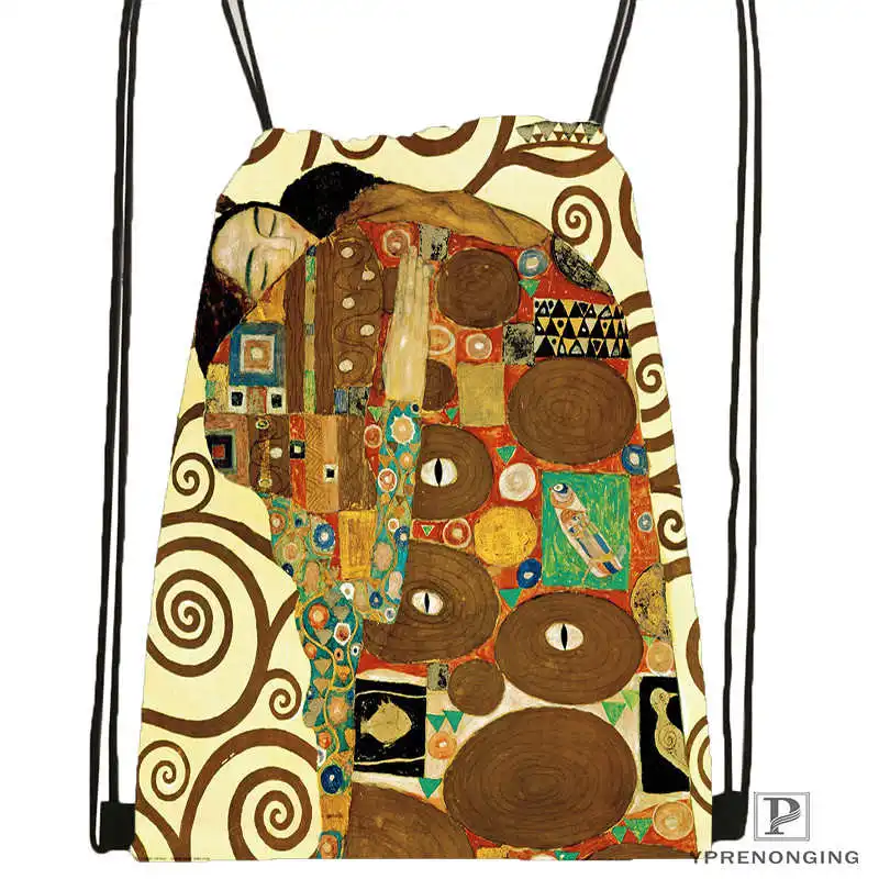 Drawstring Backpack На заказ дерево Густава жизни Климт шнурок рюкзак сумка милый рюкзак дети ранец(черная спинка) 31x40 см#180531-02-56 - Цвет: Drawstring Backpack