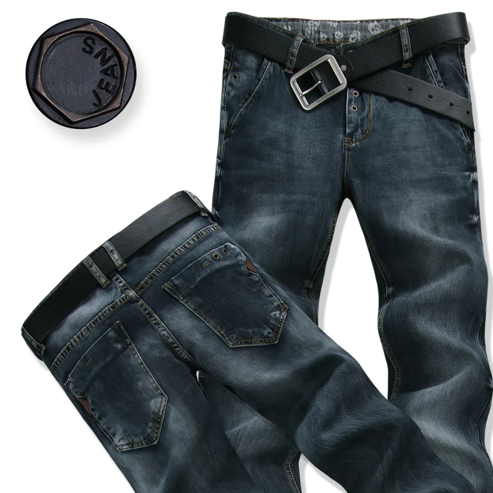 new 2016 men jeans dark blue color men's straight pants casual long