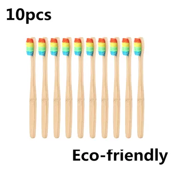 

Wholesale 10pcs Environmental Protection Soft Rainbow Color Bristle Bamboo Wooden Handle Toothbrush Teeth Cleaning Brush Tool
