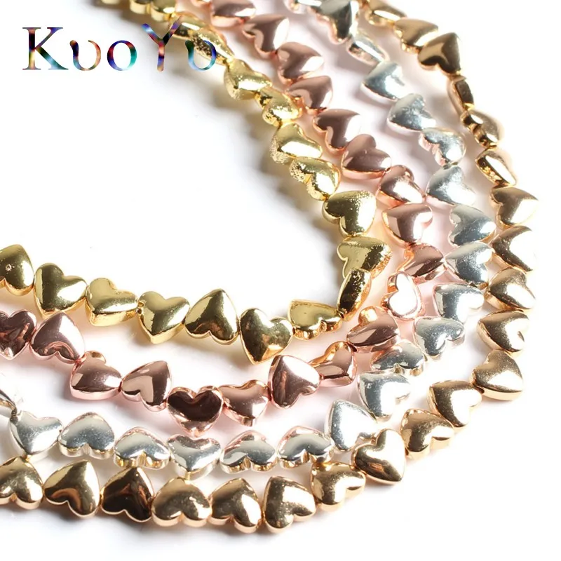 6x5MM Natural Stone Love Heart Hematite Rose Gold Silver Plated Beads High Quality Loose For Jewelry Making DIY Bracelet | Украшения и