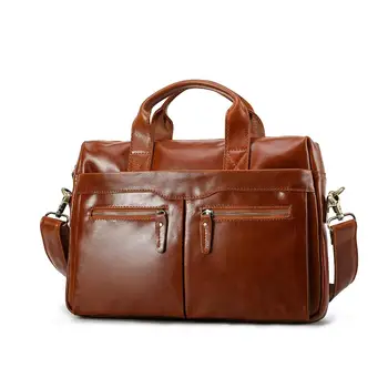 

Tiding New European and American Style Men's Oil Wax Leather Handbag Business Briefcase Shoulder Messenger Bag Black Brown 1307