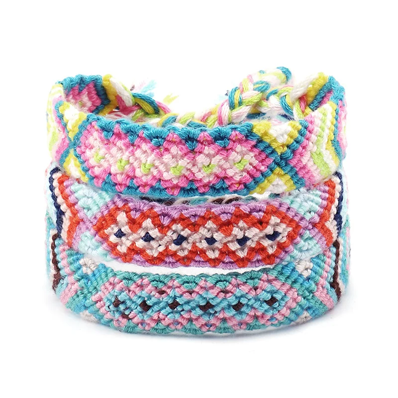 2pcs/ set Boho Nepal Ethnic Handmade Bracelet Summer Beach String Cotton Wrap Woven Rope Friendship Bracelets For Women Men