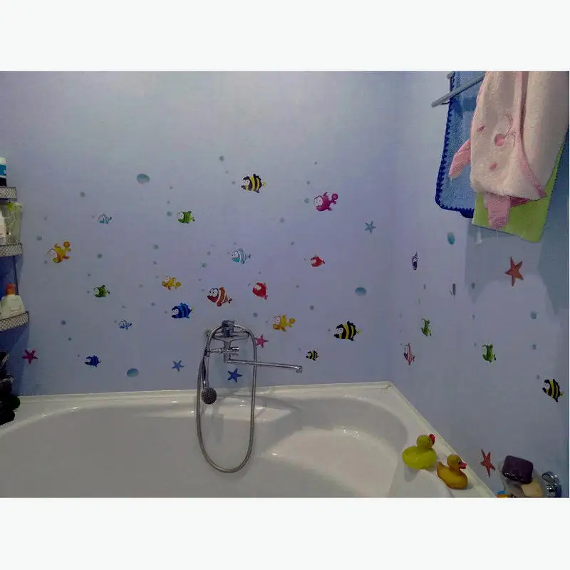 Baby Bathroom Stickers Cartoon Removable Vinyl Art Kids Home Decor Mural Fishing Ocean Sea Fish Wall Sticker Decal 45cm*60cm