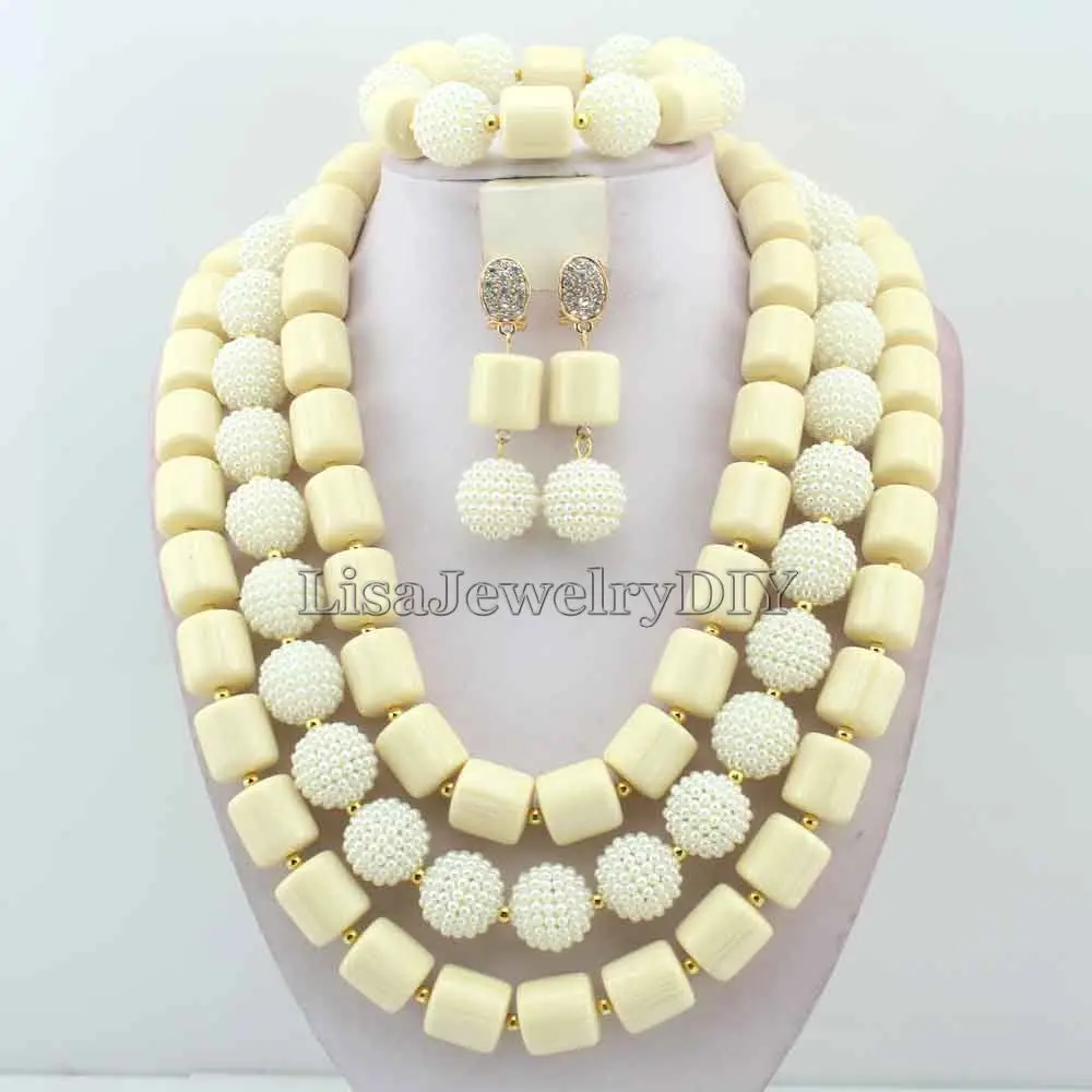 

Stylish White Coral Nigerian Wedding African Beads Jewelry Set Handmade Indian Dubai Bridal Necklace Sets Free Shipping HD6972