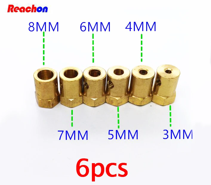

Free Shipping 6PCS Hexagonal Brass Couplings Motor Propeller Shaft Connectors Coupler Joints Adapter 3/4/5/6/7/8mm Spare Parts