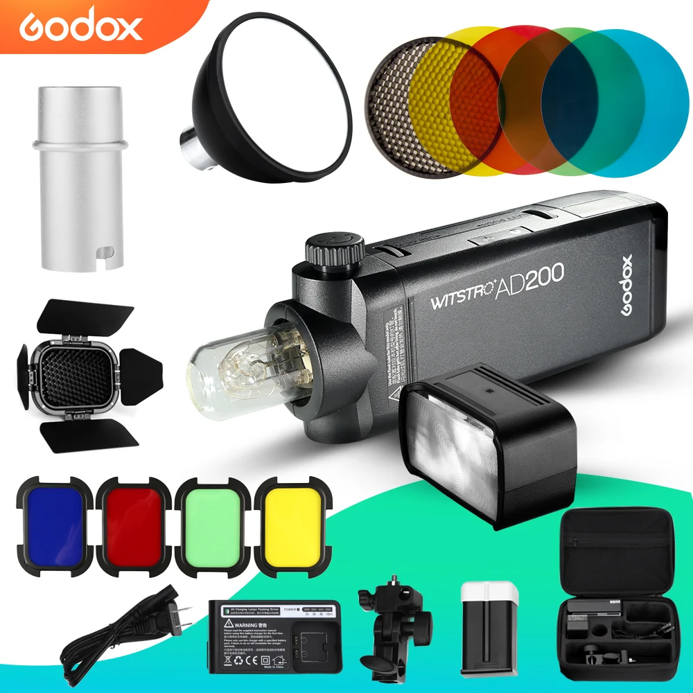 Godox AD200 Speedlite Flash Kit 200Ws 2,4G ttl карманная вспышка стробоскоп 1/8000 HSS 2900mAh литиму батарея и голая лампа, BD-07