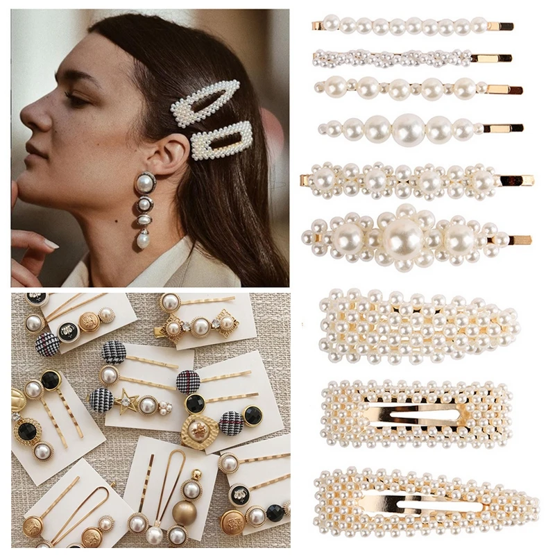 

3 Pcs Womens Pearl Hair Clip Gold Hairpin Slide Grips Barrette Hair Accessories