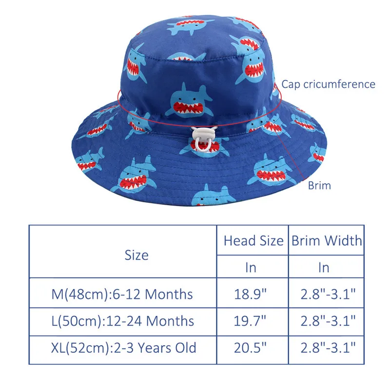 0Shark Baby Sun Hat Infant Boys Girls Bucket Cap Summer Children's UV Protection Bonnet Infant Breathable Cotton Fisherman's Basin Hats