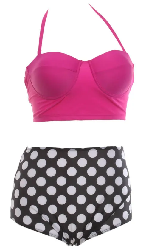 

High Quality Female Swimwear Women Sexy High Waist Bikini Dot Push Up Bathing Suit 2019 Newest Summer Long-line Bandeau Swimsuit