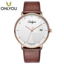 ONLYOU Fashion Creative Men font b Watch b font Casual Real Leather Strap Brown Quartz Wristwatch