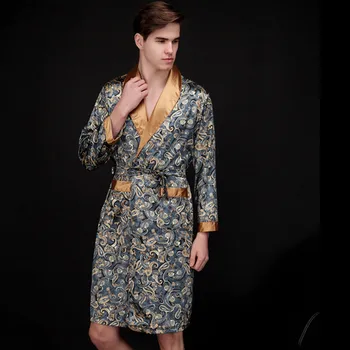 

Men Bathrobe Men Simulation Silk Print Pajamas Lingerie Robe Mens Summer Robes Male Senior Satin Sleepwear #xsw