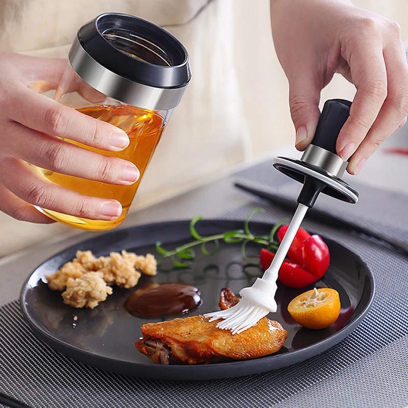 Glass Integrated Spice Bottles Jars Seasoning Spoon Oil Brush Honey Bar Lid Seal Sauce Kitchen Storage Boxes Organization Items|Бутылки