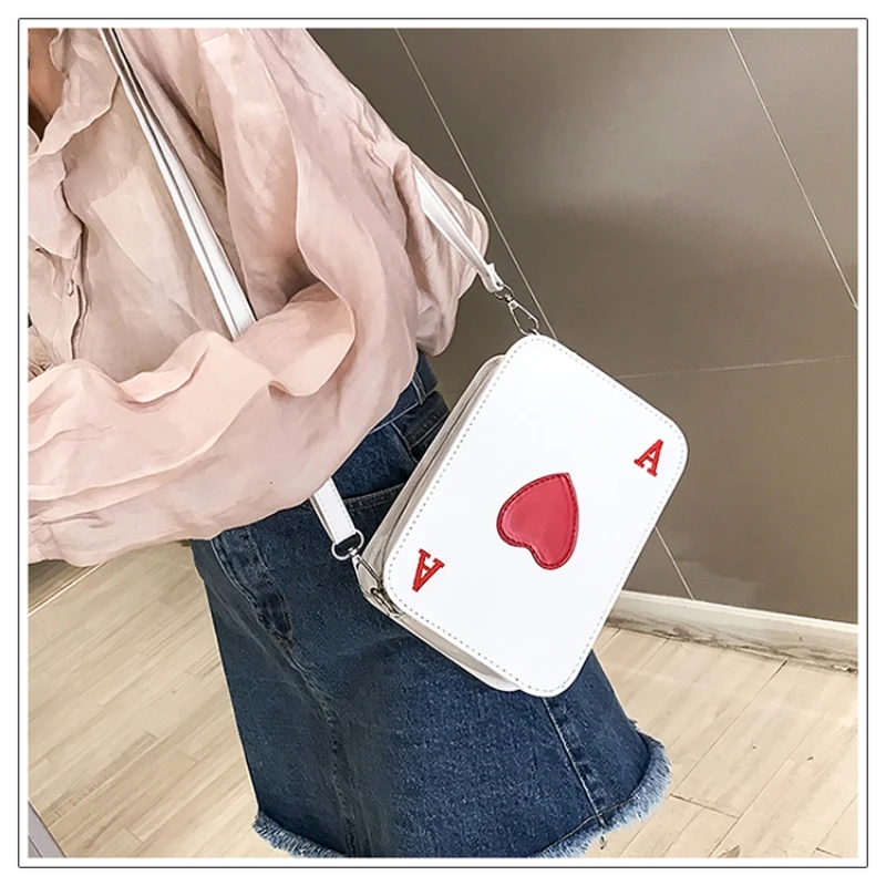 Женская Корейская забавная сумка-мессенджер, сумка на одно плечо, игральные карты, принт в виде сердца, на молнии, кубики, женская сумка через плечо