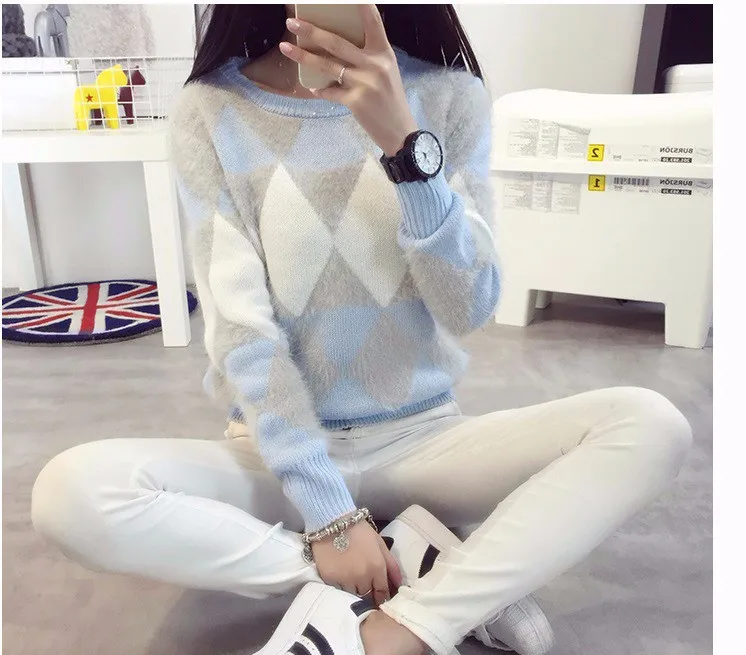2019 Female Pullovers Winter Sweater Fashion Women Spring Autumn Pullover Long Sleeve Plaid Casual Ladies Sweaters