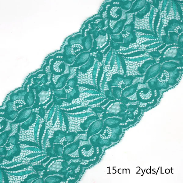 2 ярда 15 см стрейч эластичная кружевная Лента ткань DIY Швейные аксессуары для одежды отделка Свадебные украшения - Цвет: green 1