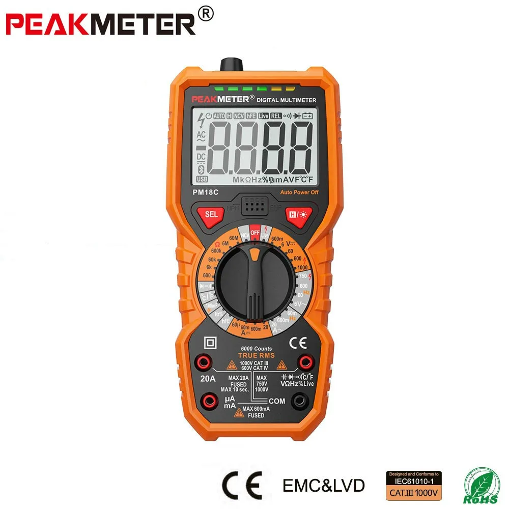 Peakmeter Цифровой мультиметр pm18c с True RMS AC/DC Напряжение Сопротивление Емкость Частота Температура НТС тестер