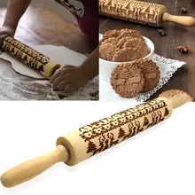 

35/37/43cm Christmas Embossing Baking Rolling Pin Baking Cookies Biscuit Fondant Cake Dough Engraved Roller Reindeer Snowflake