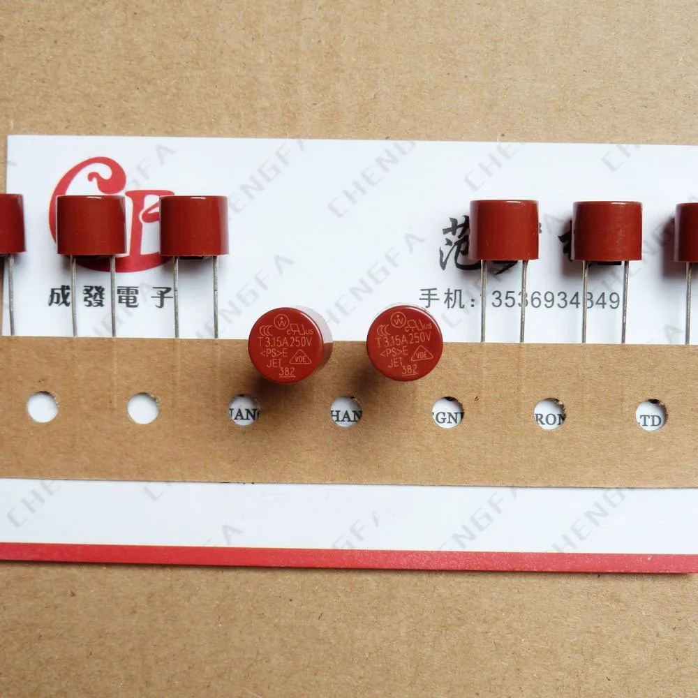Cylindrical fuse 3.15A T3.15A 250V 382 50pcs Cylindrical plastic fuse LCD TV power board