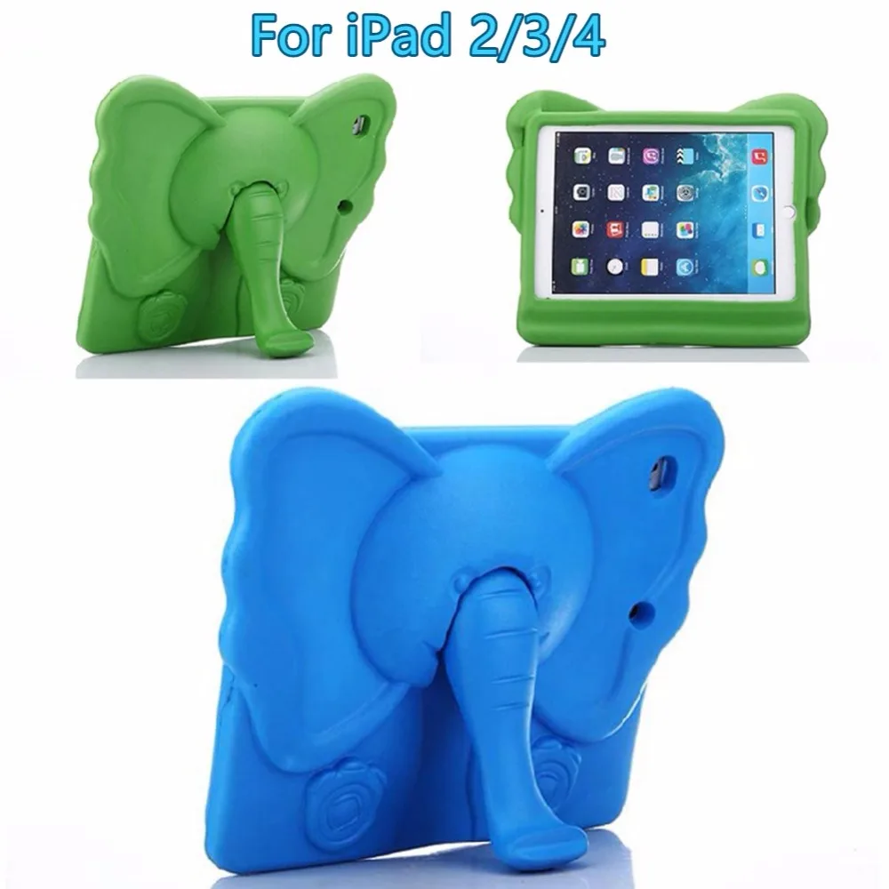 

For Apple iPad 2/3/4 9.7" Kids Case, Cute Elephant Design Light Weight Shock Proof EVA Foam Stand Cover Case Protector