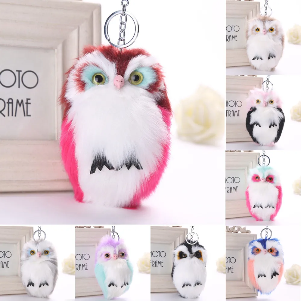 

2017 New arrival 15CM Cute Owl Keychain Pendant Women Key Ring Holder Pompoms Key Chains