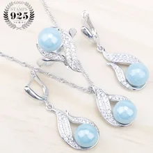 Синий натуральный жемчуг 925 Серебряные Ювелирные наборы для женщин белый циркон серьги с камнями кулон и ожерелье/кольца набор ювелирных изделий Подарочная коробка