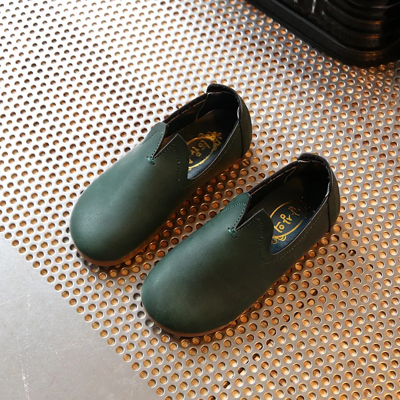 2018 new dark green leather waterproof simple boys and girls...