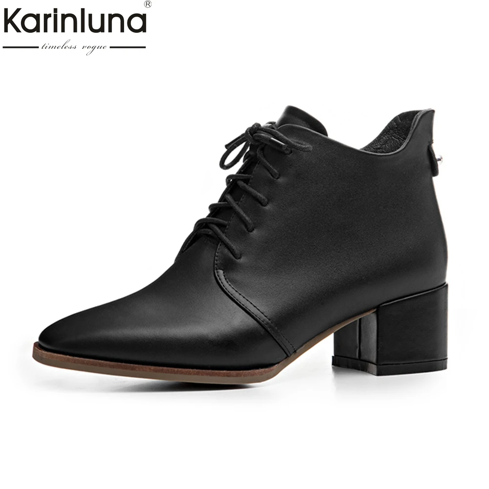 

KarinLuna 2018 brand nature cow genuine leather autumn winter ankle boots fashion square heels casual women's shoes booties