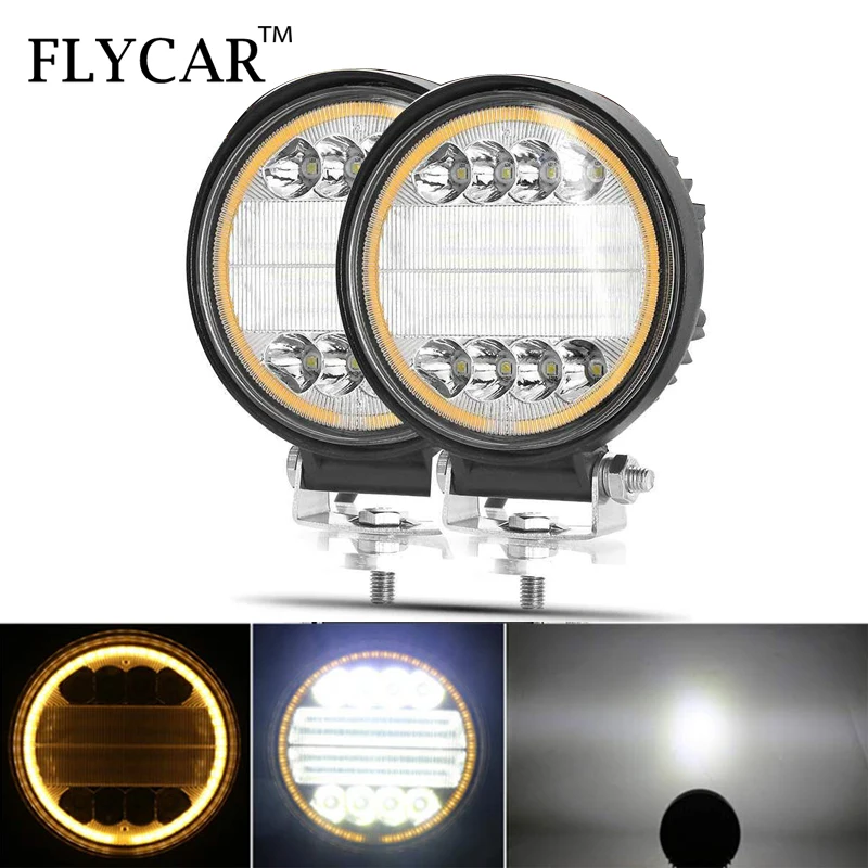 

FLYCAR LED Work Light Bar 2PCS 12V 24V LED Fog Driving Light with Yellow Angle Eyes for Jeep SUV Off road 4x4 Car Accessories
