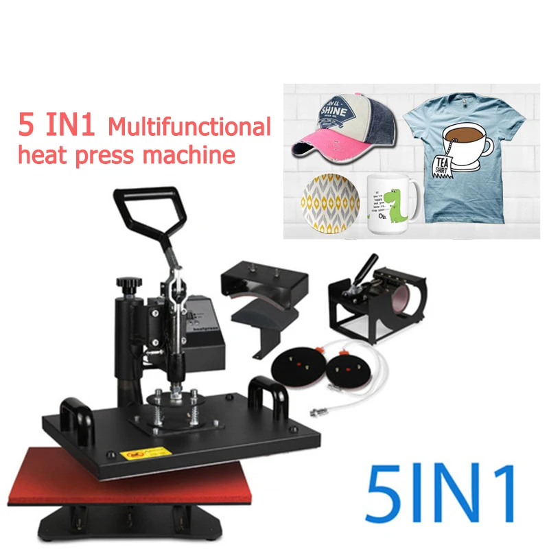 

Advanced New Design 5 In 1 Combo Heat Press Machine Heat Transfer Digital Sublimation Printer 30*38CM DIY For Cap/Tshirt/Mug