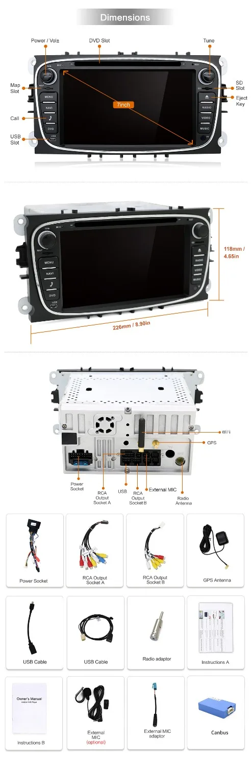 2 din автомагнитола gps Android 7,1 автомобильный DVD для Ford Focus 2 Mondeo C-max S max Galaxy с Wifi 3g BT аудио Радио стерео головное устройство