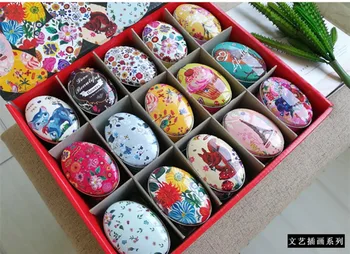 

30pcs/lot Storage Box Europe Flower Printing Oval Shape Candy Box Handmade Soap Case Iron Tin Jewelry box Mini Pill Case