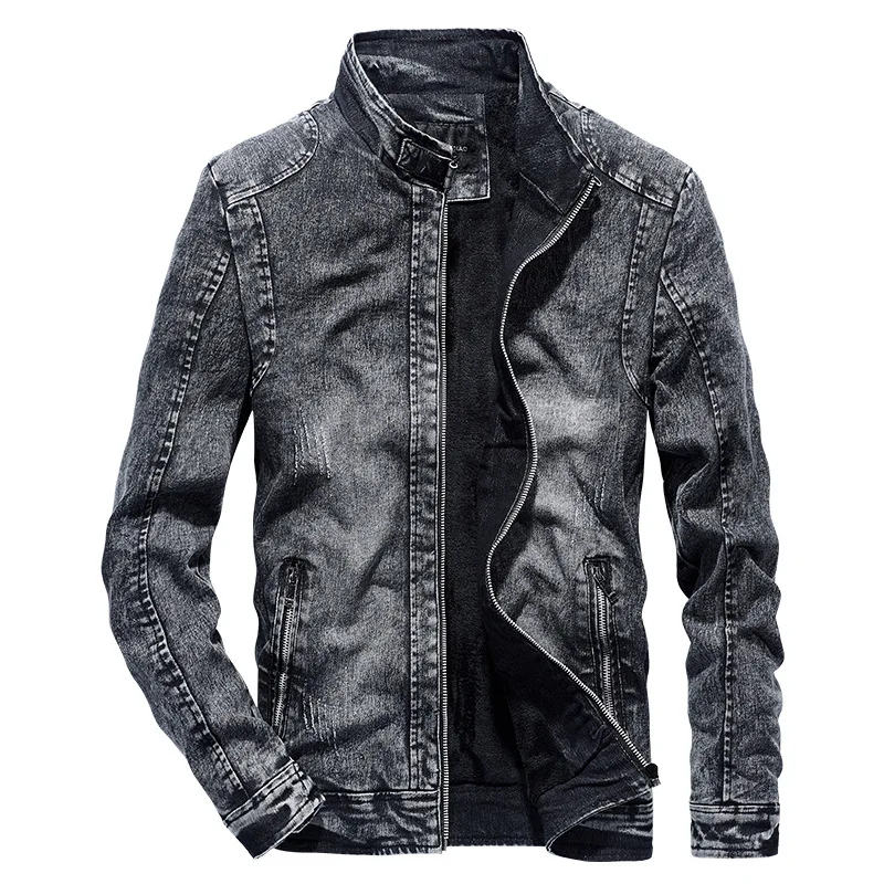 

New 2018 casual winter men's fleece Denim jacket fashion cowboy jacket slim zipper Stand coat, high quality wholesale price