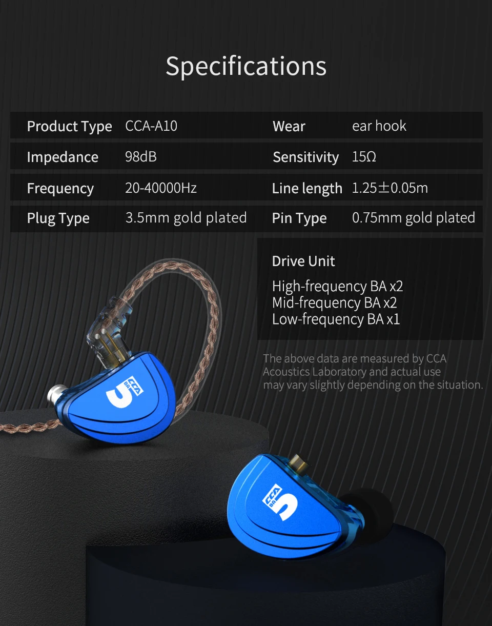 New CCA A10 Earphones 5BA Balanced Armature Drive Earphones In Ear Earbuds HIFI Bass Monitor For KB10 KB06 CCA C16 C10 ZS10PRO