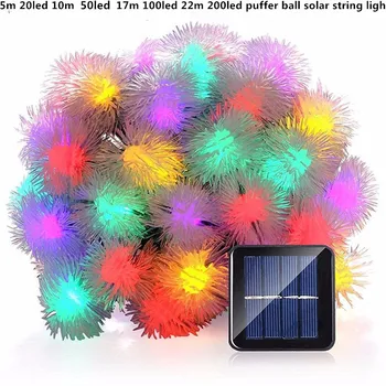 

5m 10m 17m 22m puffer ball solar lamp power led string fairy light waterproof holiday for christmas wedding garden decoration