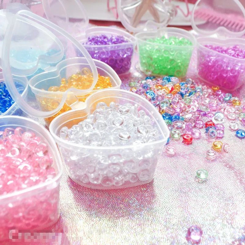 

Crystal Flat Fishbowl Beads Slime Accessories Colorful Rubber Balls for Slime Filler DIY Slime Supplies Decor with Heart-Box