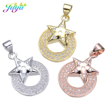 

Handmade Jewelry Components Gold/Rose Gold Cubic Zirconia Star Round Charm Pendants For Women Men Fashion Jewelry Making