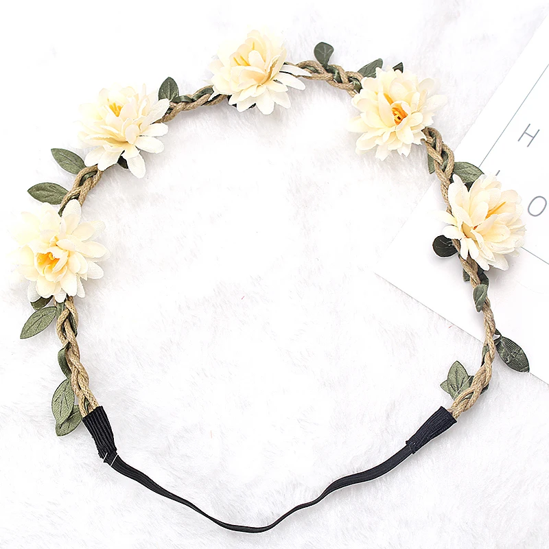 

M MISM Women Elastic Flower Headband Wreath Hair Band Women Female Girls Beach Wedding Garland Crown Headdress Headpiece