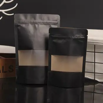 

50pcs/lot Black Kraft Paper Frosted Window Bag Stand up Snack Cookie Tea Coffee Packaging Bag X-mas Paper Gift Pouch