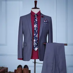 Лидер продаж (куртка + брюки + галстук) 2 шт. мужские костюмы деловой Повседневный стиль плюс мужские костюмы однобортные свадебные костюмы