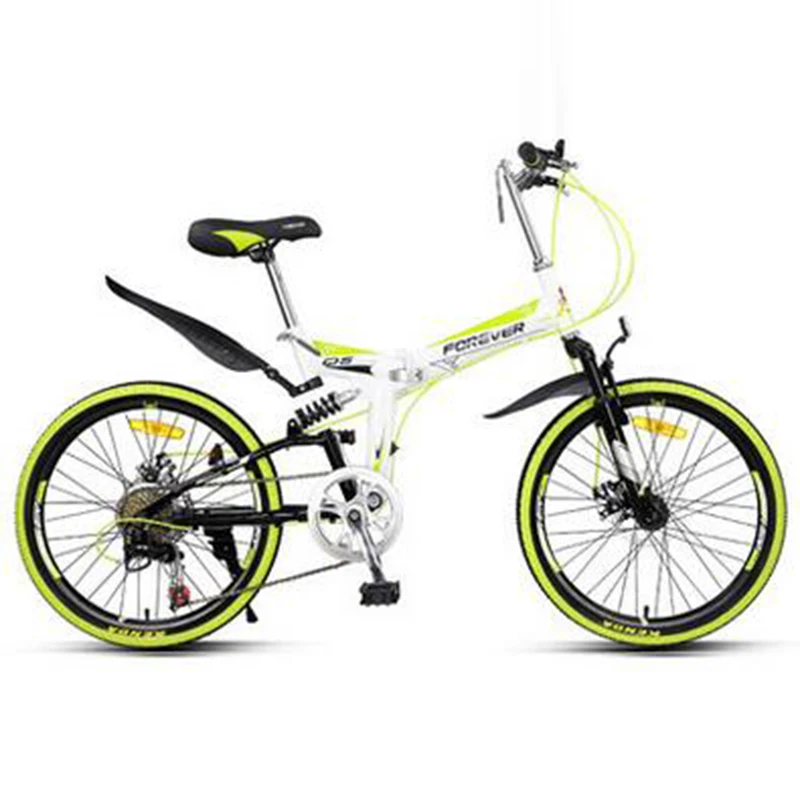 20-дюймовый складной велосипед взрослый мужчина/студентка переменная скорость мягкая задняя рама портативный горный велосипед - Цвет: yellow