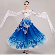 Bluelong рукава Классическая Танцы одежда женская Вышивка арт вентилятор/Yangko Танцы костюмы Феи Одежда для сцены