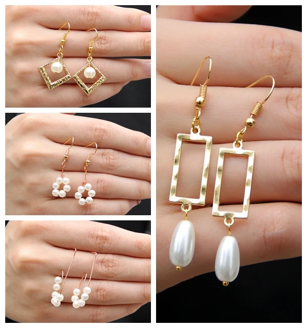 

Trendy Korea Design Metal Rose Gold Geometric Irregular Circle Square Natural Freshwater Pearl Earrings for Women Girl Gift Sea