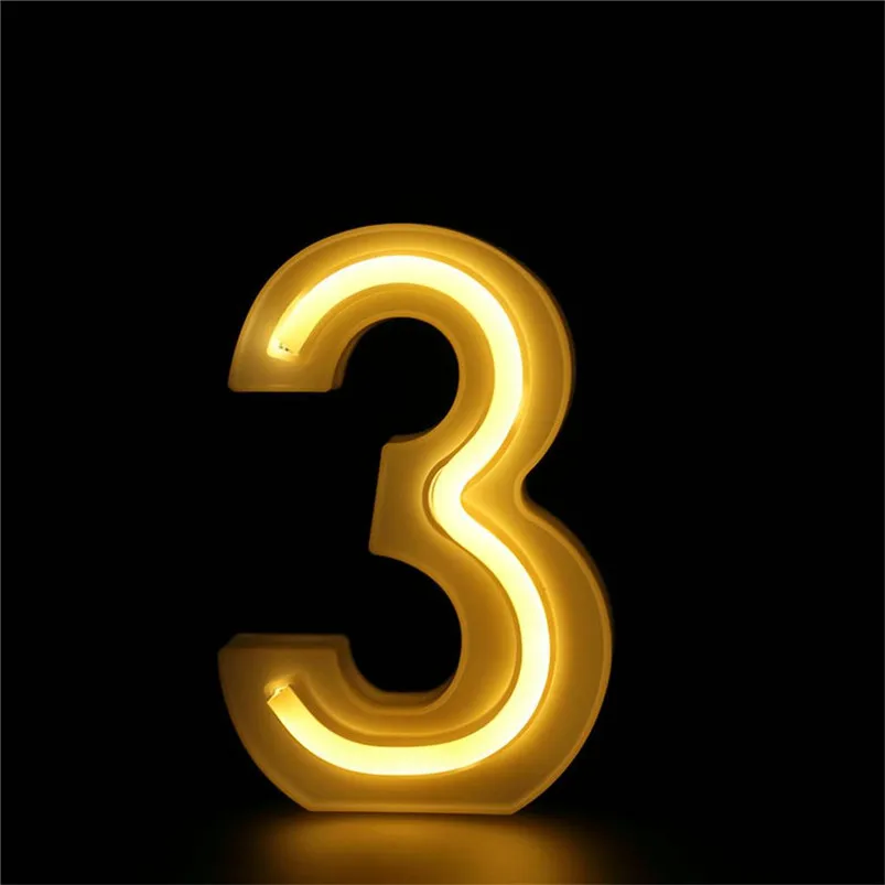 Number 0-9 Lamp LED Letter Light USB Letter Night Light Up White Plastic Letters Standing Hanging Home Decor Lamparas 40JUN127