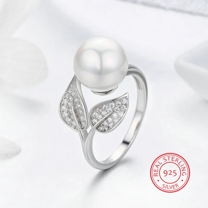 

White Elegant Pearl Series Free Size 925 Sterling Silver Open Rings for Women Romantic Wedding Engagement Gifts High Quality