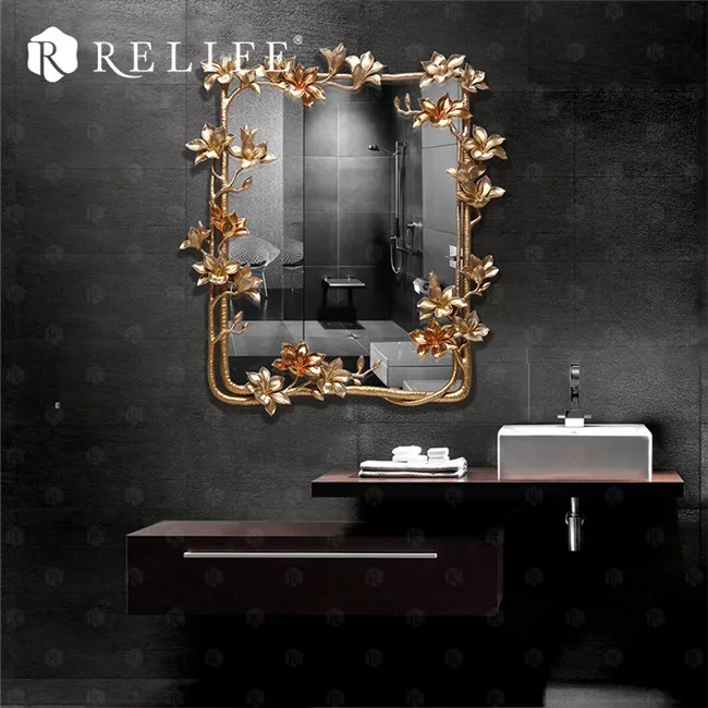 Магнолия прямоугольное настенное зеркало домашний декор креативные зеркала для семейного украшения - Цвет: gloden