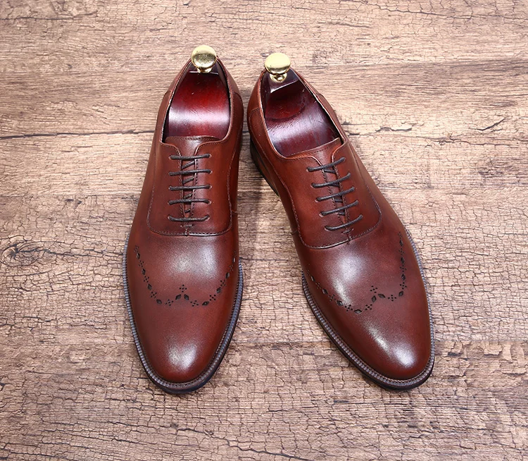 Carved Mens Dress Oxfords Shoes Lace Up Handmade Oxfords Shoes 2018