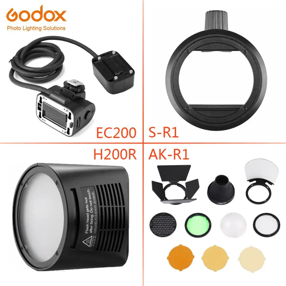 

Godox AD200 Flash Accessory EC-200 WITSTRO H200R Round Flash Head Extension Head AK-R1 Color Temperature Reflector Godox