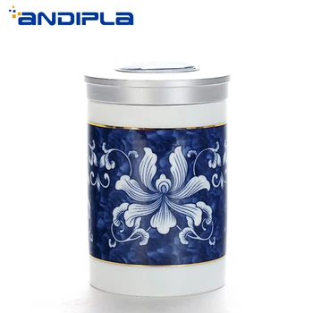 

Jingdezhen Blue and White Porcelain Tea Caddy Tea Set Hand Painted Gold Plated Tea Canister Ceramic Tea Cans Food Jar Home Decor